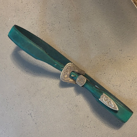 Justin Boots Green Leather Belt - Picture 1 of 2